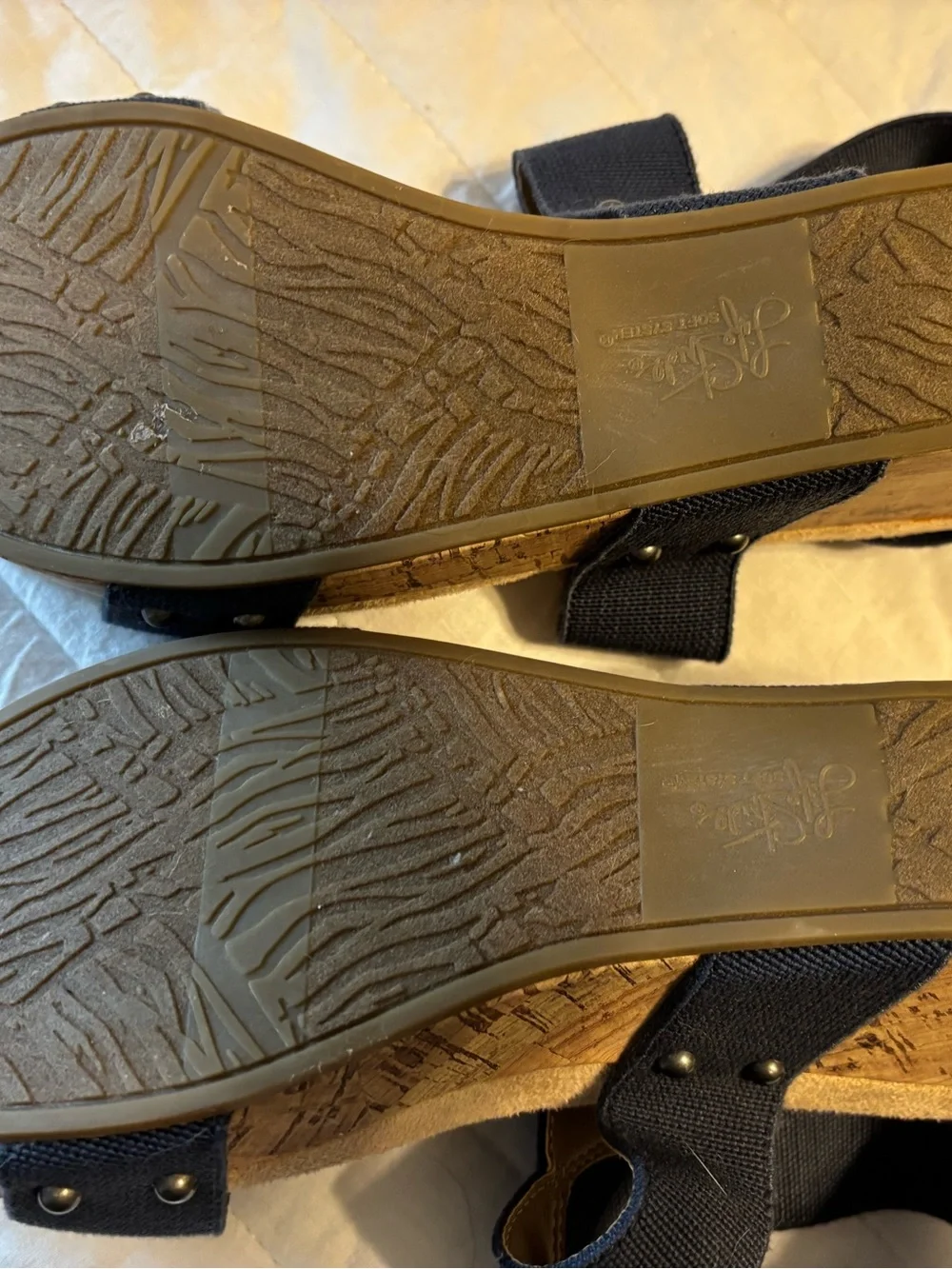 Life Stride Sandals Women Sz 9 Soft‎ Flex System Cork Wedge Heel Blue Strappy
